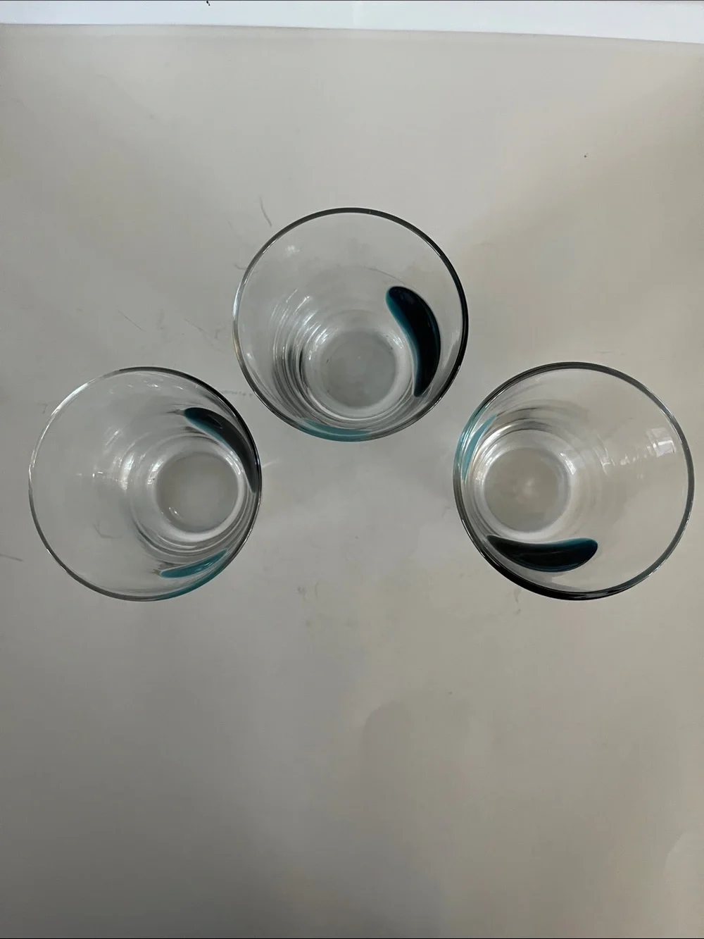 3 VTG Ikea Fabulos hand blown glass tumblers aqua thumb print dots Gunnel Sahlin